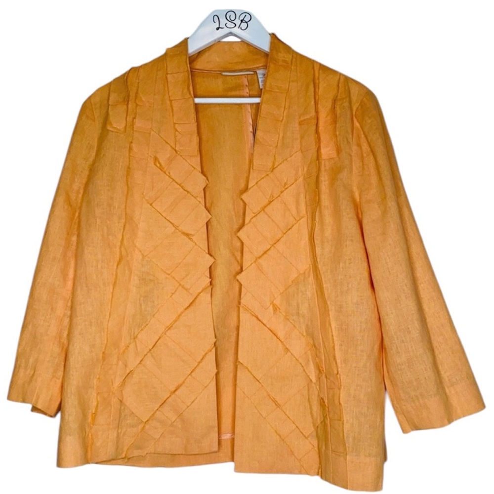 NWT Chico's linen blend Cross Hatch Haley solid marquis orange jacket, size 12